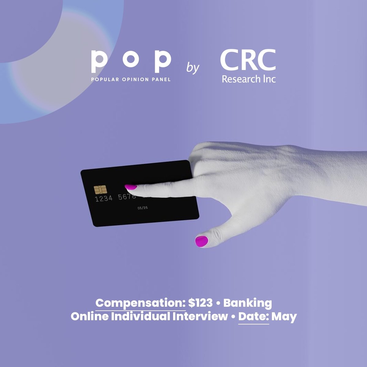 Every opinion is important!
 
We are conducting a paid online individual interview on the topic of Banking.
 
More info, including the pre-screening survey, can be found at the link in our bio ‼️
 
[Image description: The background is cream purple. 