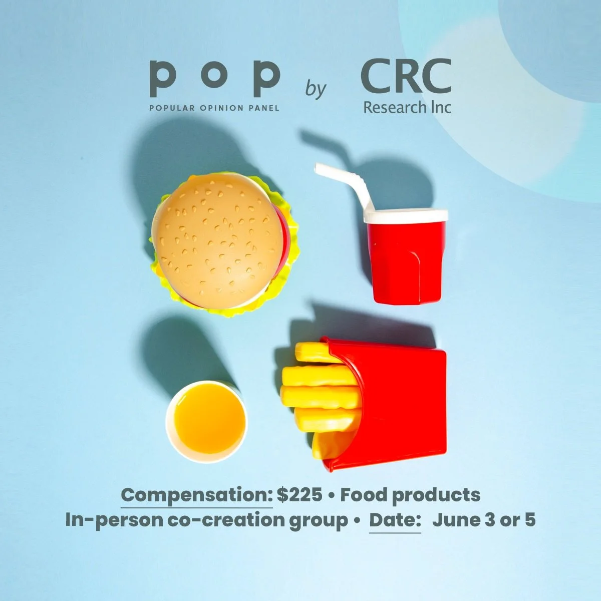 Hey foodies! 
 
We are conducting a paid in-person co-creation group on the topic of food products.
 
More info, including the pre-screening survey, can be found at the link in our bio ‼️
 
[Image description: The background is blue. There are variou