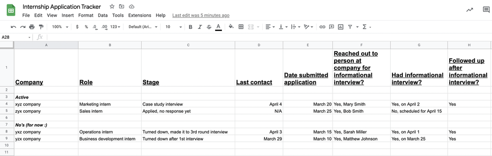 A single Excel spreadsheet can allow you to keep track of your internship or job search in one place — Intern From Home A single Excel spreadsheet can allow you to keep track of your internship or job search in one place — Intern From Home