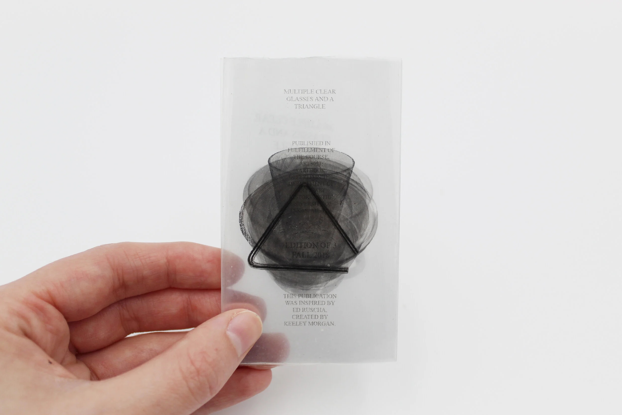 Multiple Clear Glasses And a Triangle: An Ode to Ed Ruscha, Inkjet on Transparency

3 3/4x 2 inches, 2019

Edition of 3