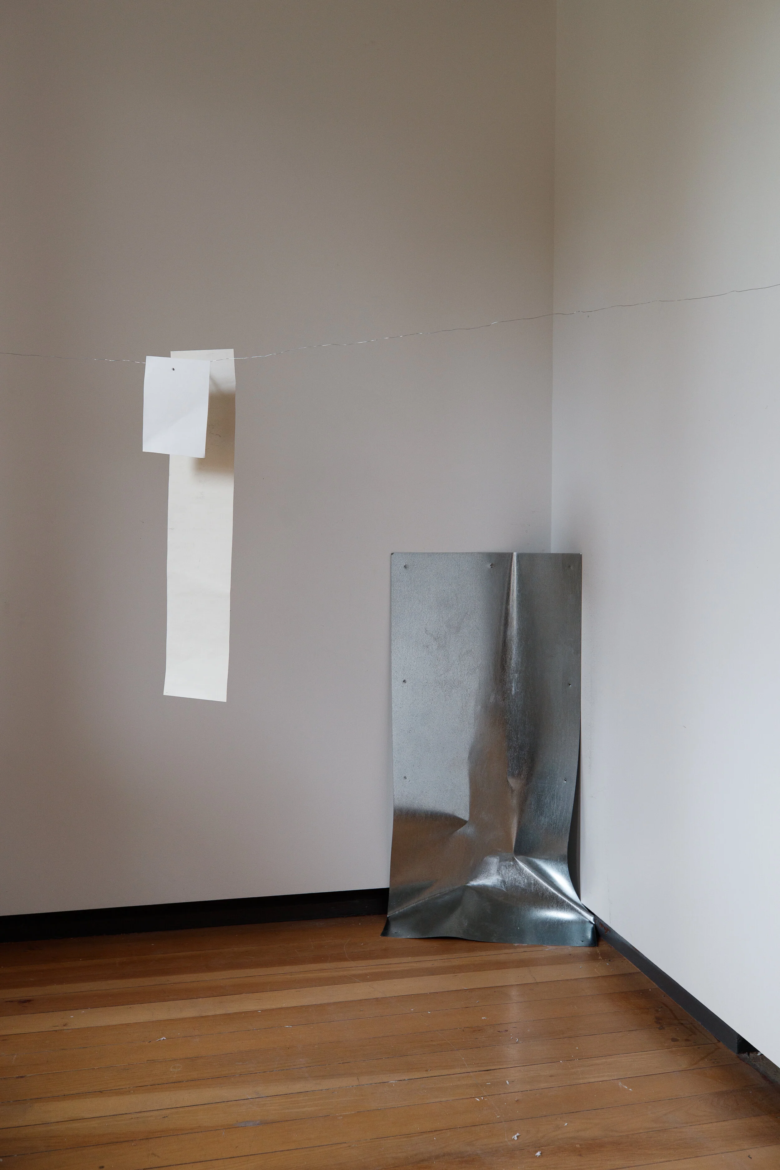   Language of unfixed structures (decide I &amp; II),  2018, paper off-cuts, threaded steel rod, packaging wire, aluminium sheet  Photo credit: James Field  