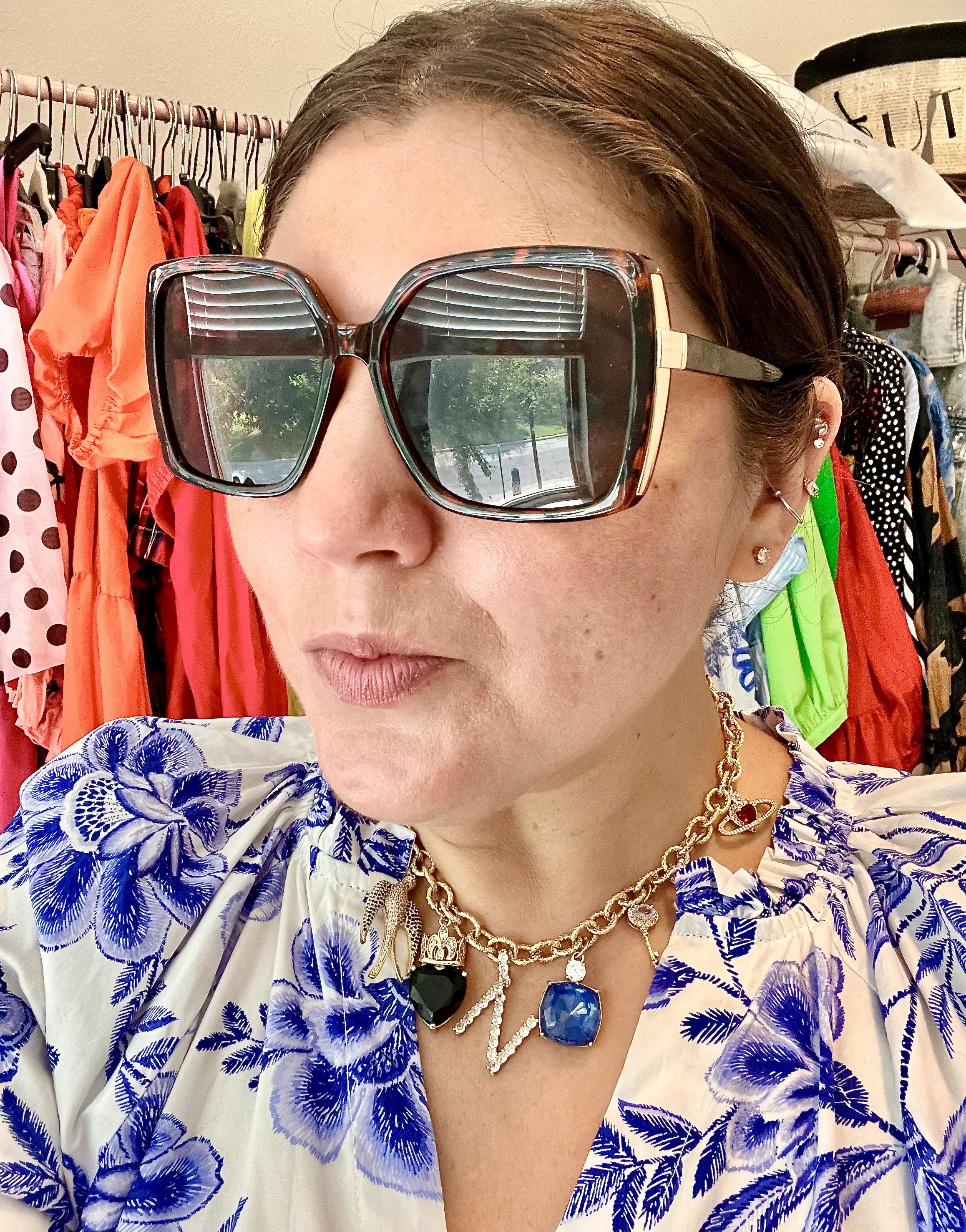 Sugarlips Blue and White Dress with Lolo Jewels Necklace