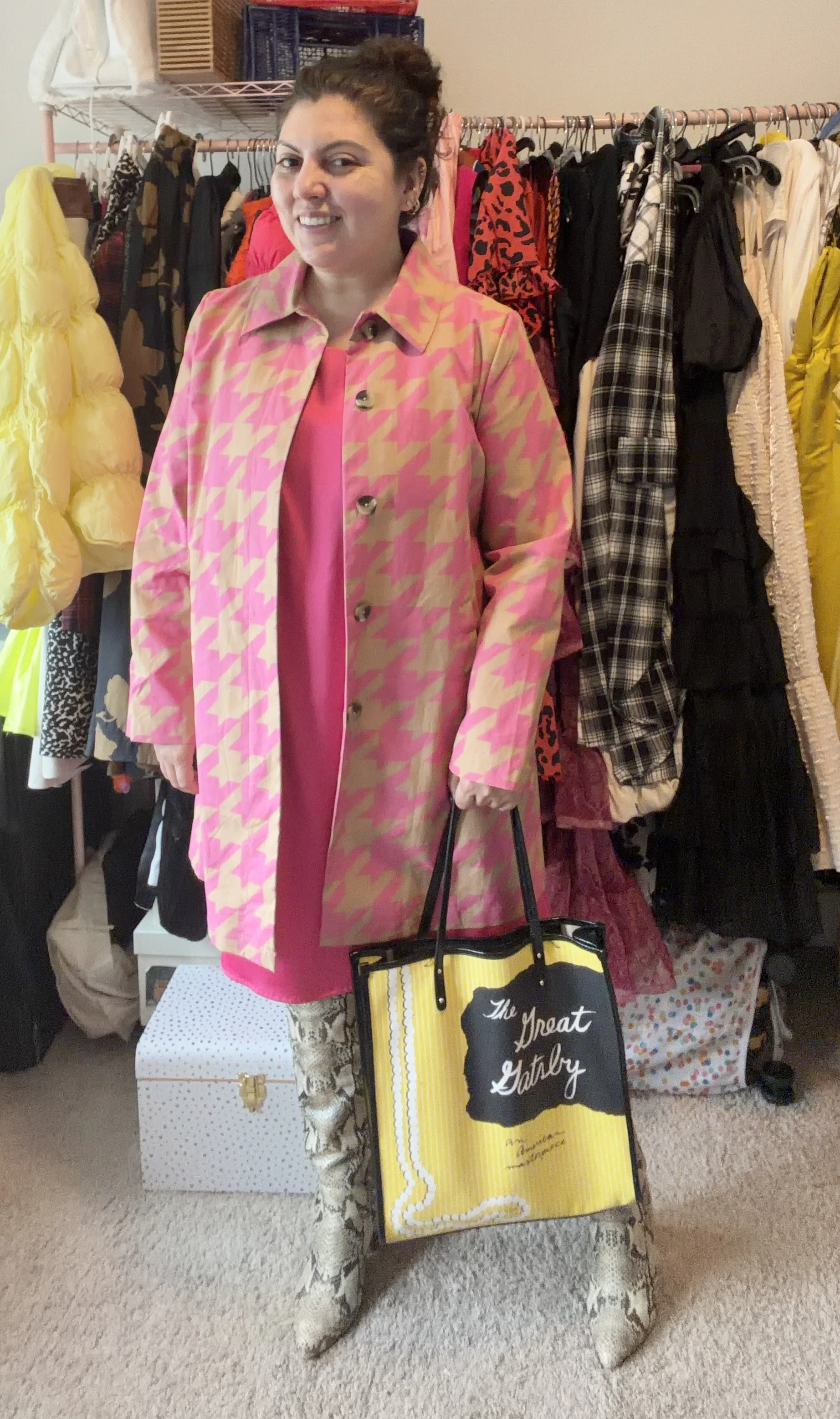 Isaac Mizrahi Target Houndstooth Coat and snakeskin boots