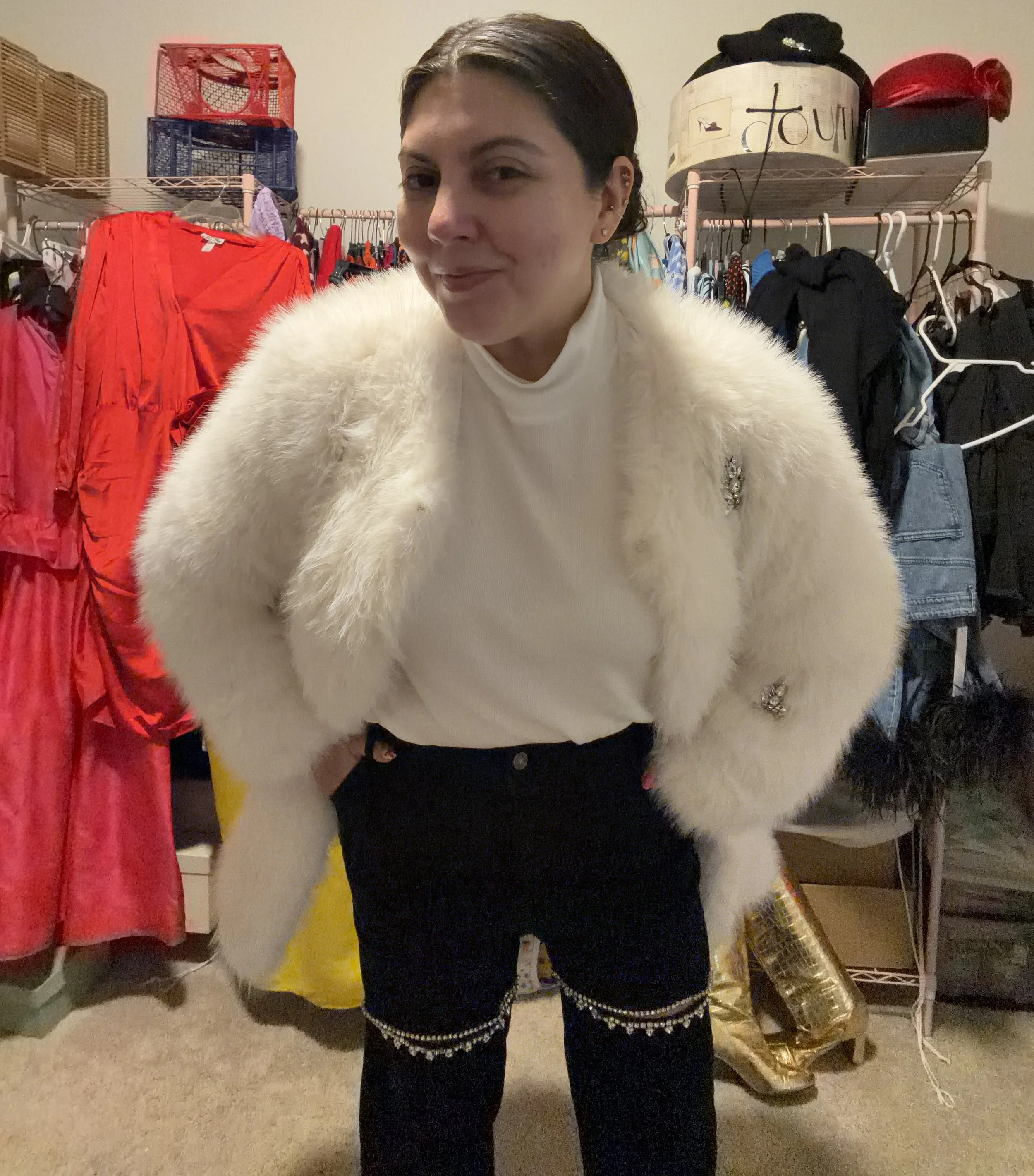 Jewel cutout jeans and Kohls coat