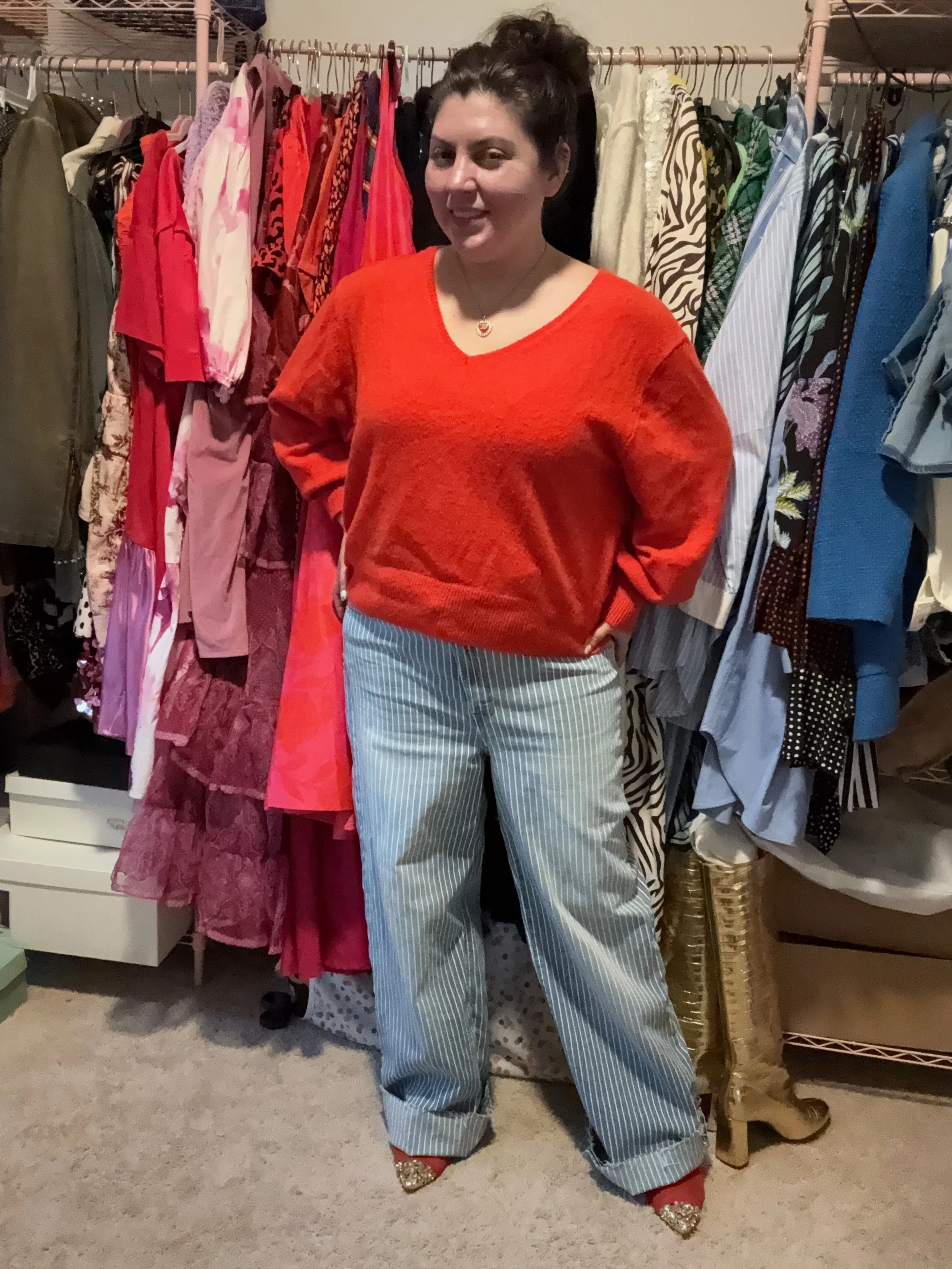 Aqua Pinstripe Cuff Denim Full