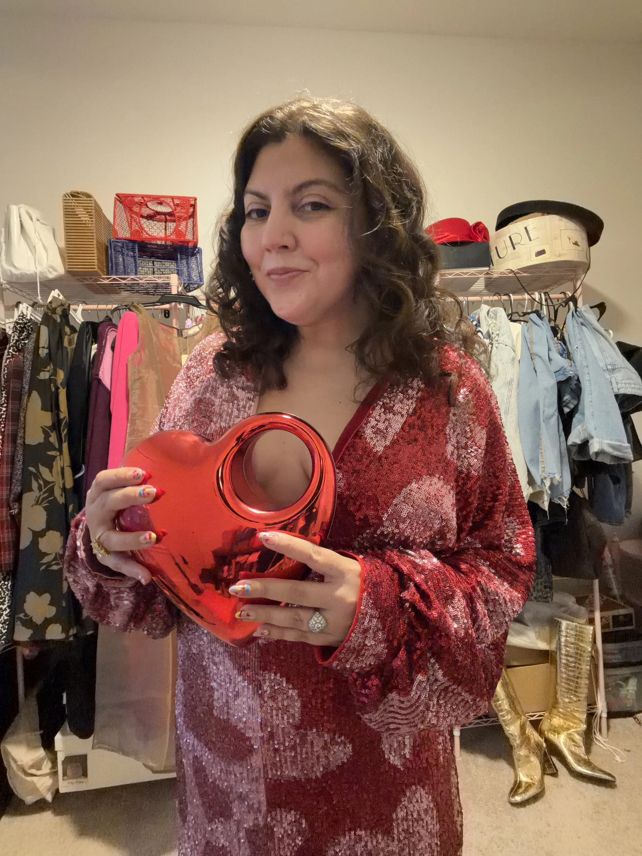 Farm Rio Sequin Dress and Heart Clutch