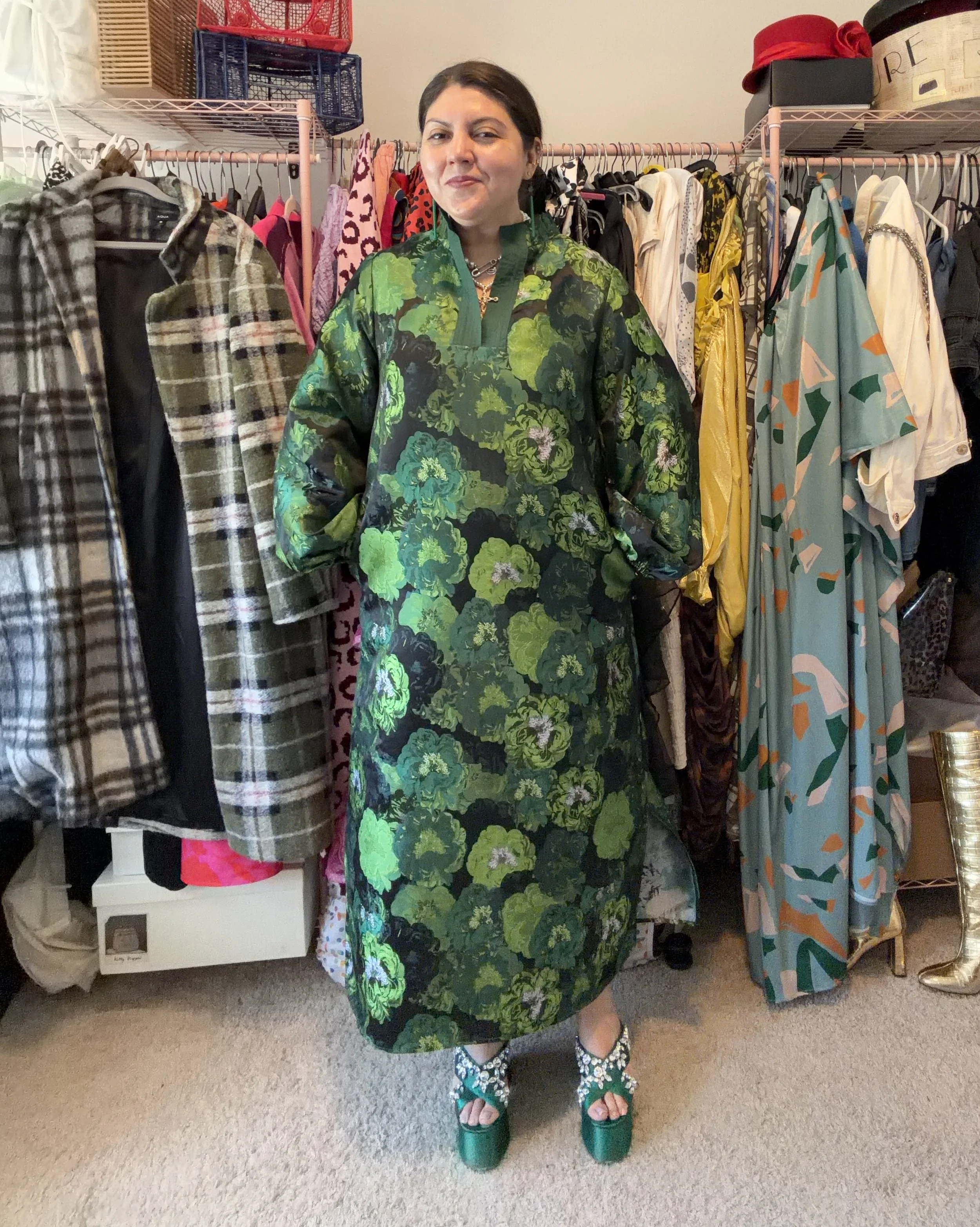 Cowtown Couture Green Caftan with roses