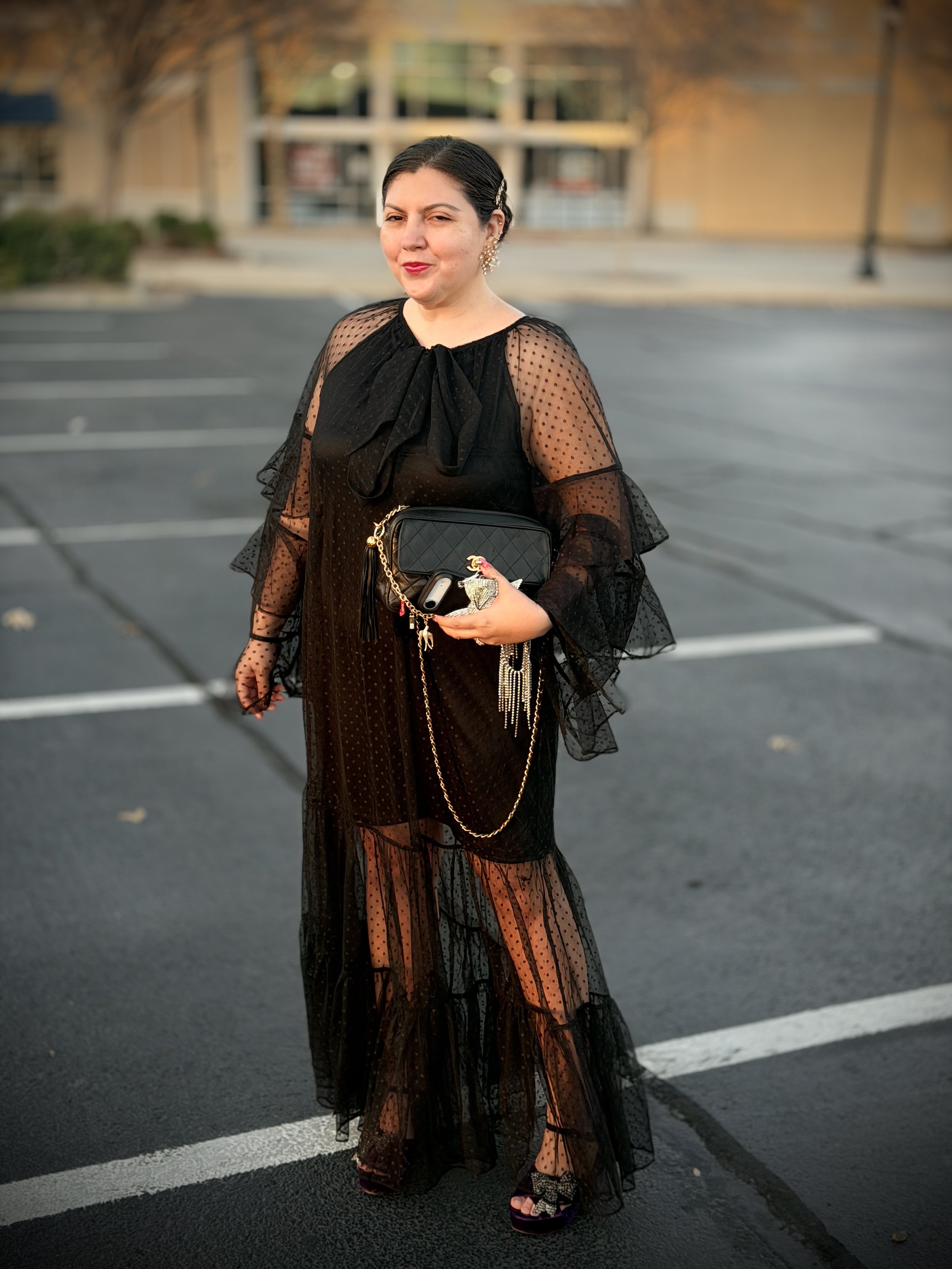 Avec Les Filles Tiered Polka Dot Sheer Maxi Dress