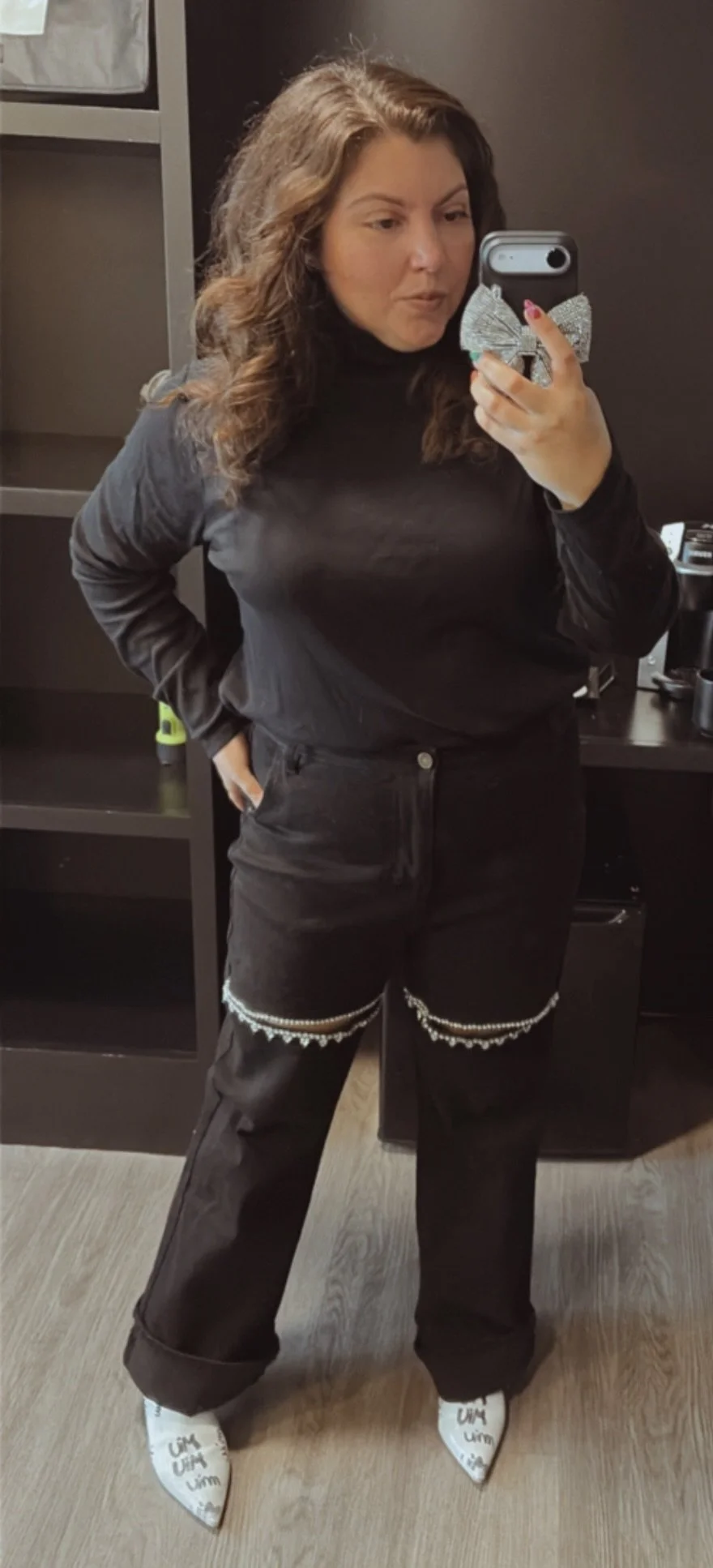 Black jewel knee jeans