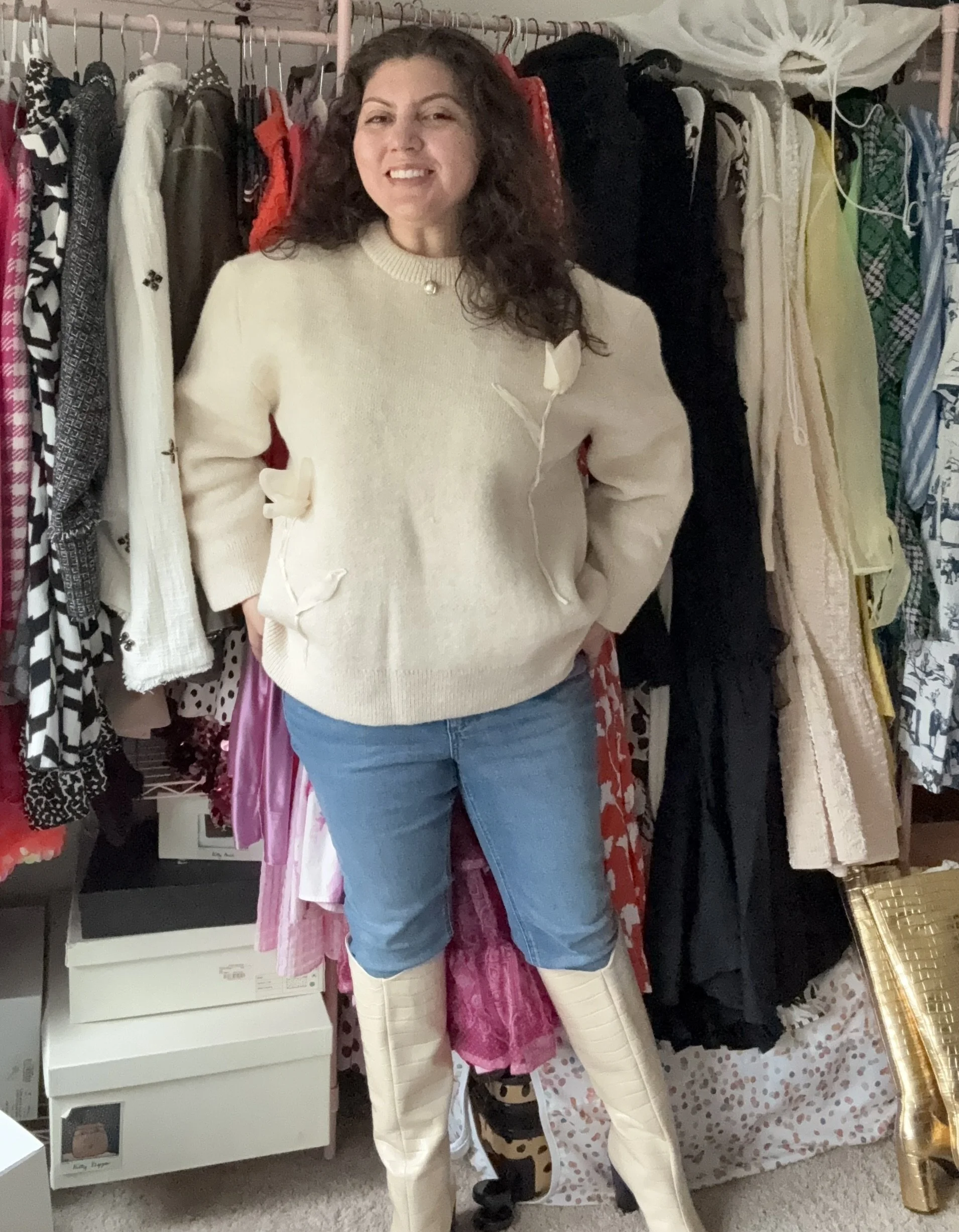 Anthropologie flower sweater and Target jeans