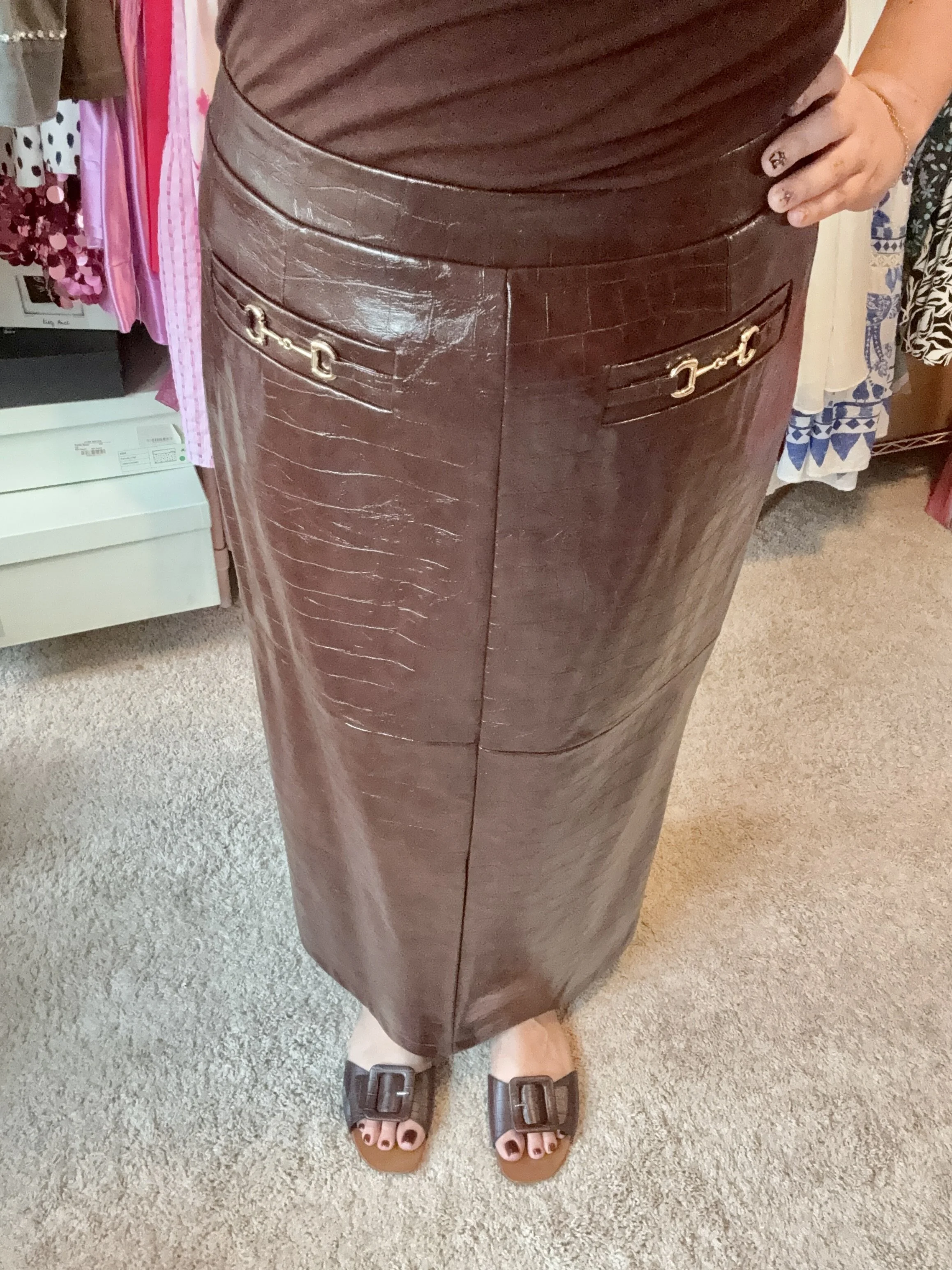 Avec Les Filles Equestrian Faux Croc Maxi Skirt