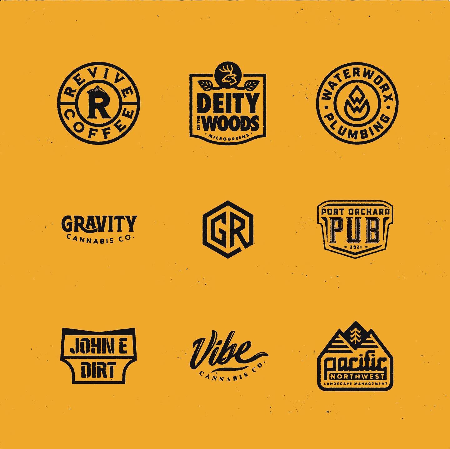 Round up 🤠

&mdash;&mdash;

Just a few of my recent projects from the last 6 months stacked head to head.
&bull;
&bull;
&bull;
&bull;
#fridayvibes #logofolio #badgedesign #designinspiration #typegang #typography #bremertonwa #gigharbor #localdesigne