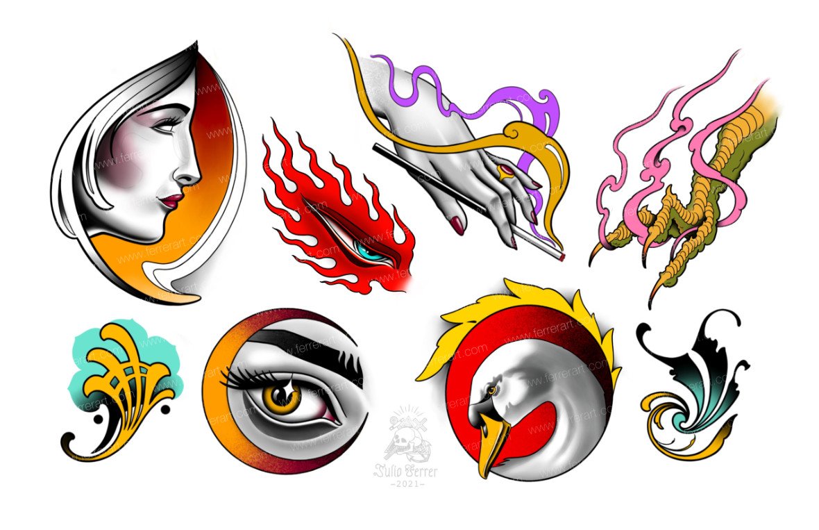 Neo Traditional and Japanese tattoo flash — Julio Ferrer Art