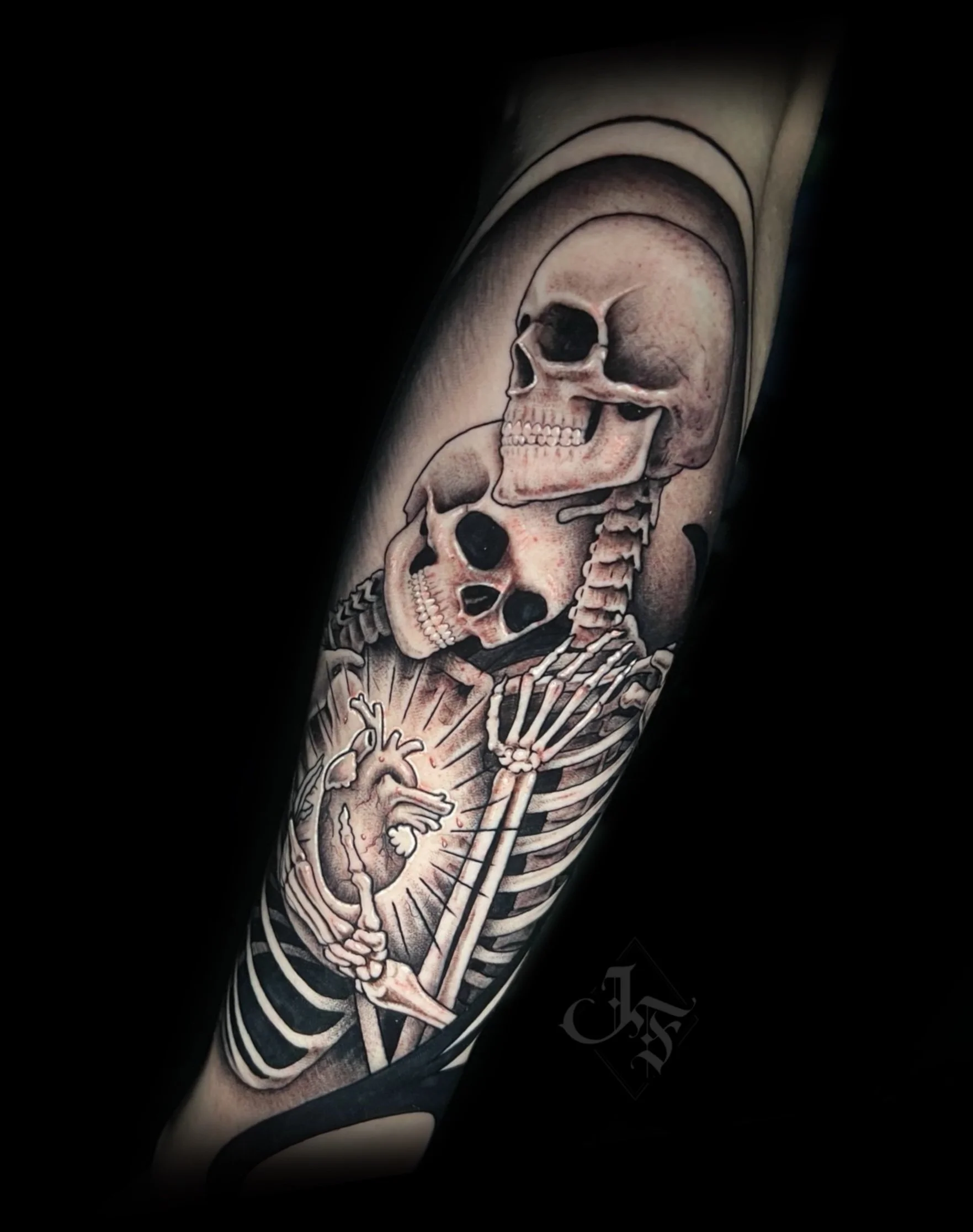 couple skeletons black and gray tattoo