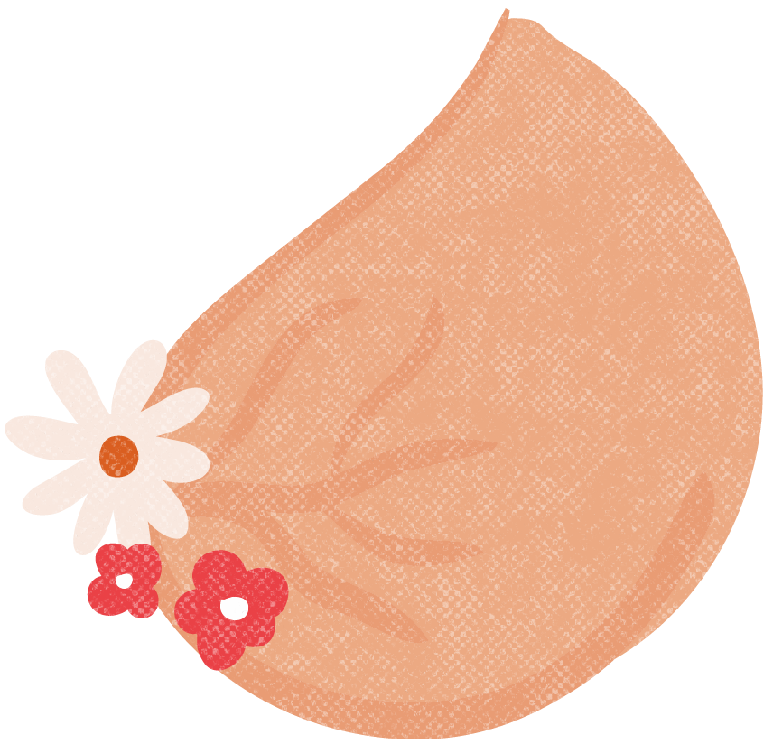 A gift wrapped in peach-colored paper with white and red flowers on a white surface.