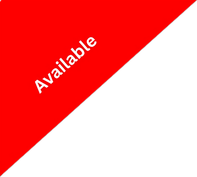 Diagonal background with red on top and black on bottom, with the word 'Available' written in white on the red section.