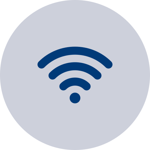 Wi-Fi signal icon on a gray circular background.