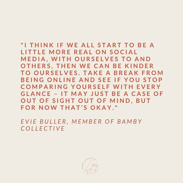 Words taken from the latest Bamby blog piece, &lsquo;Social Media and the Feeling that Things Could Always Be Better Than They Are - are we perpetrators as well as victims?&rsquo; By Evie Buller. Give it a read! Link in bio &hearts;️