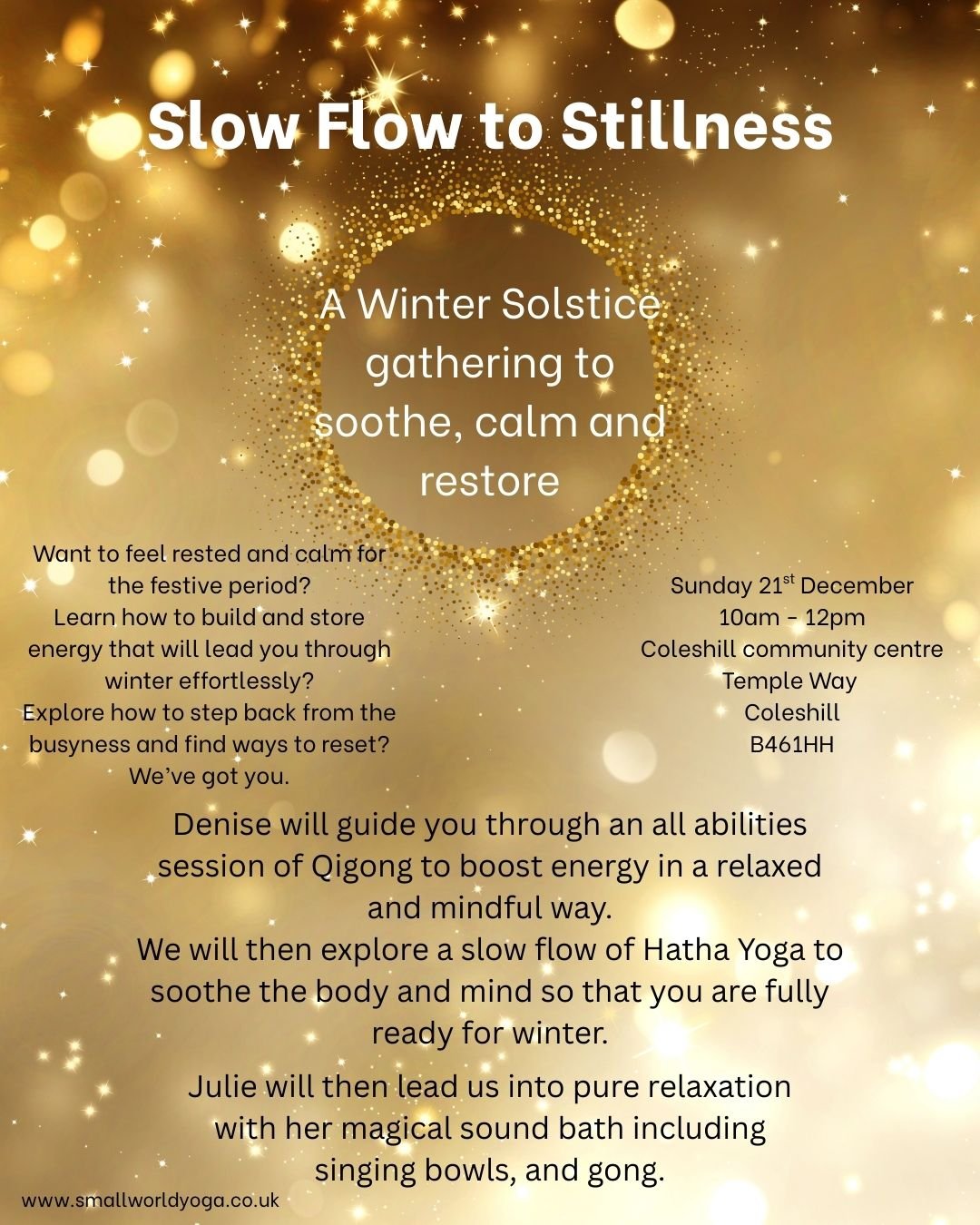 Slow Flow to Stillness. A Winter solstice gathering of Yoga, Qigong and sound