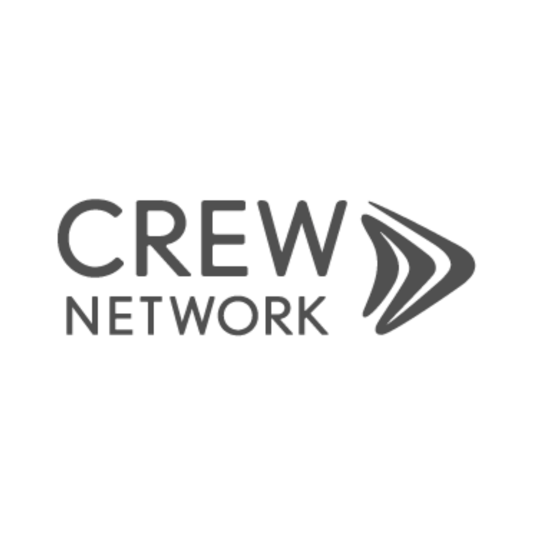 Crew Network logo with stylized arrow design.