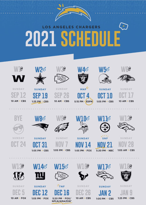 2021 Los Angeles Chargers Schedule Release — Charged Up Bolts