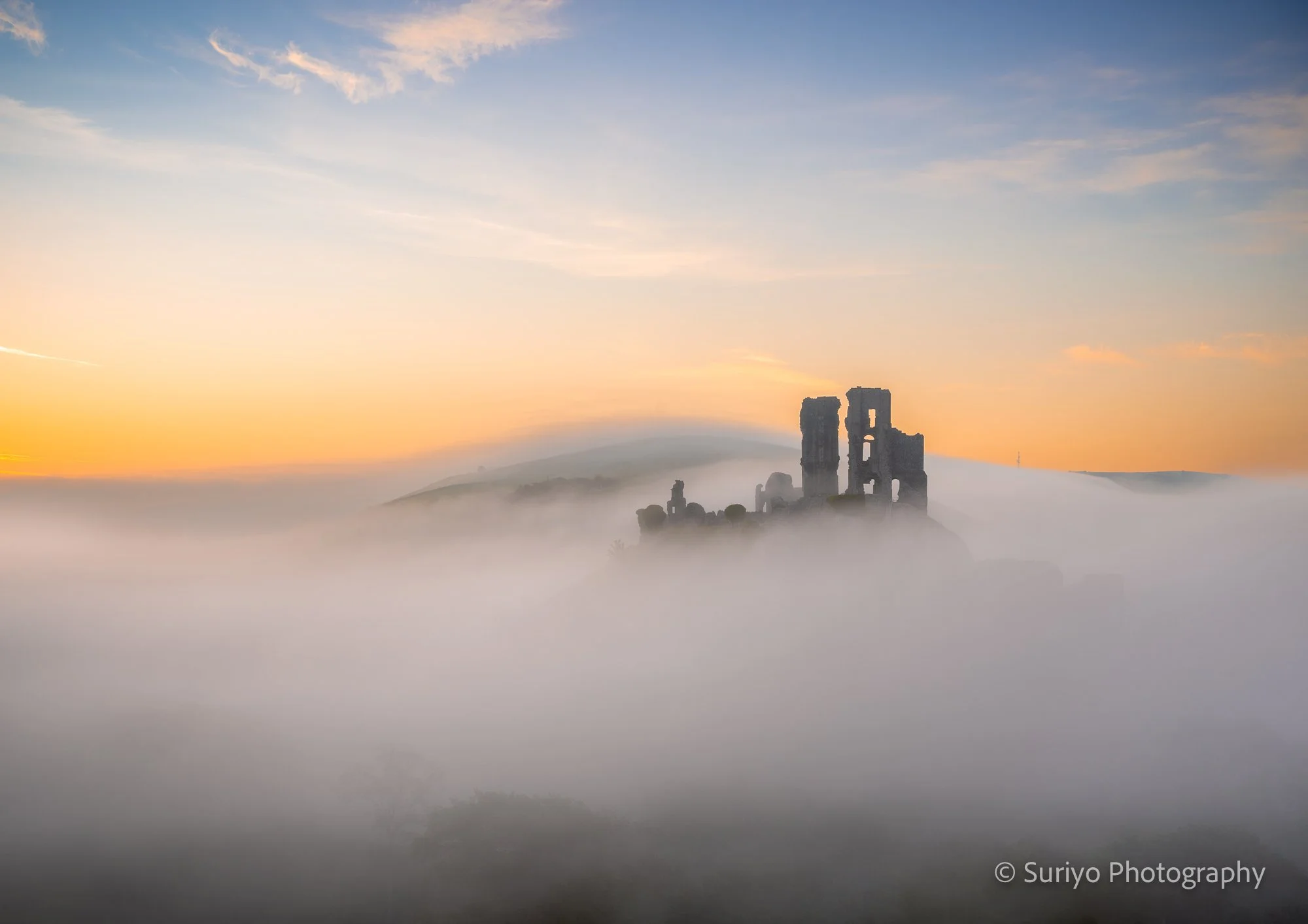 Corfe Castle above the mist