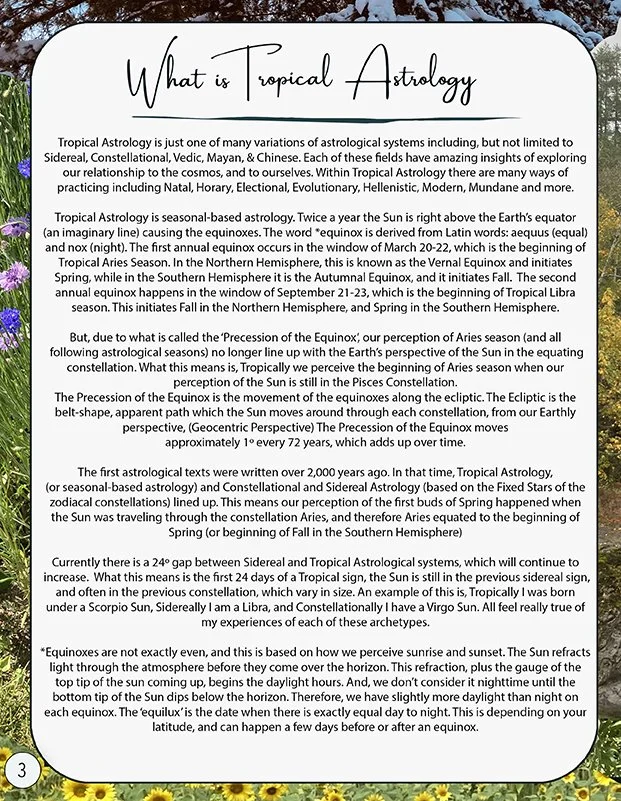 Writeup about tropical astrology. Slight overview of equinoxes and the Procession of the Equinox