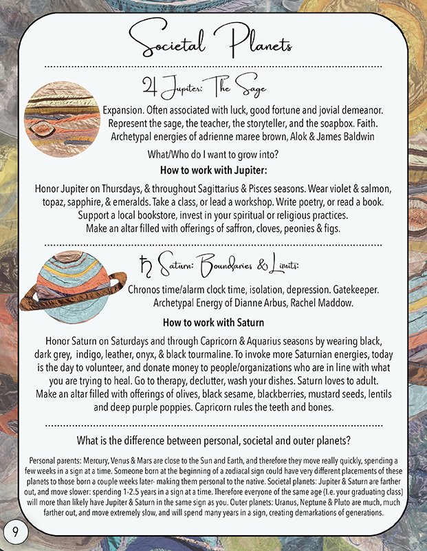 breaking down each of the planets in bite size pieces. this page describes the societal planets, Jupiter and Saturn. Each of these planets is tapestry I created in 2015