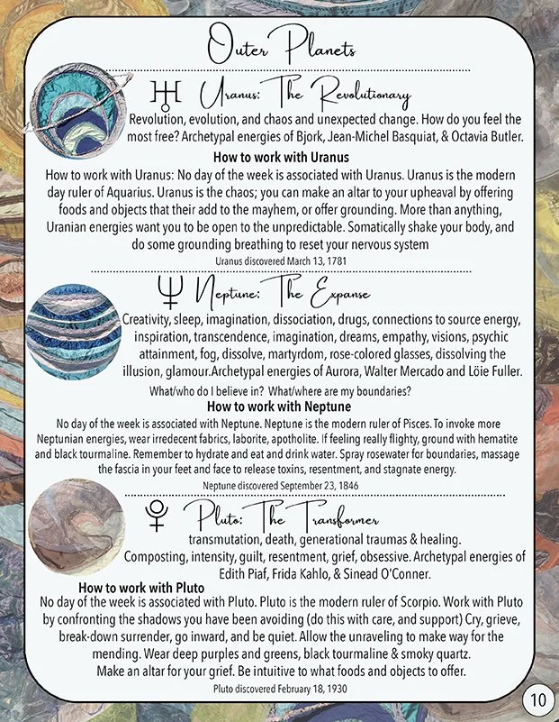 breaking down each of the planets in bite size pieces. this page describes the outer planets, Neptune, Uranus, and Pluto. Each of these planets is tapestry I created in 2015.