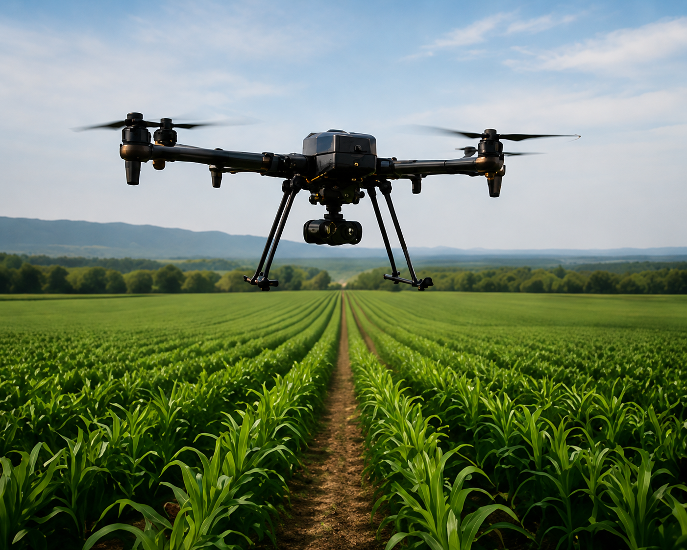 Agriculture drone performing precision crop monitoring and multispectral field analysis