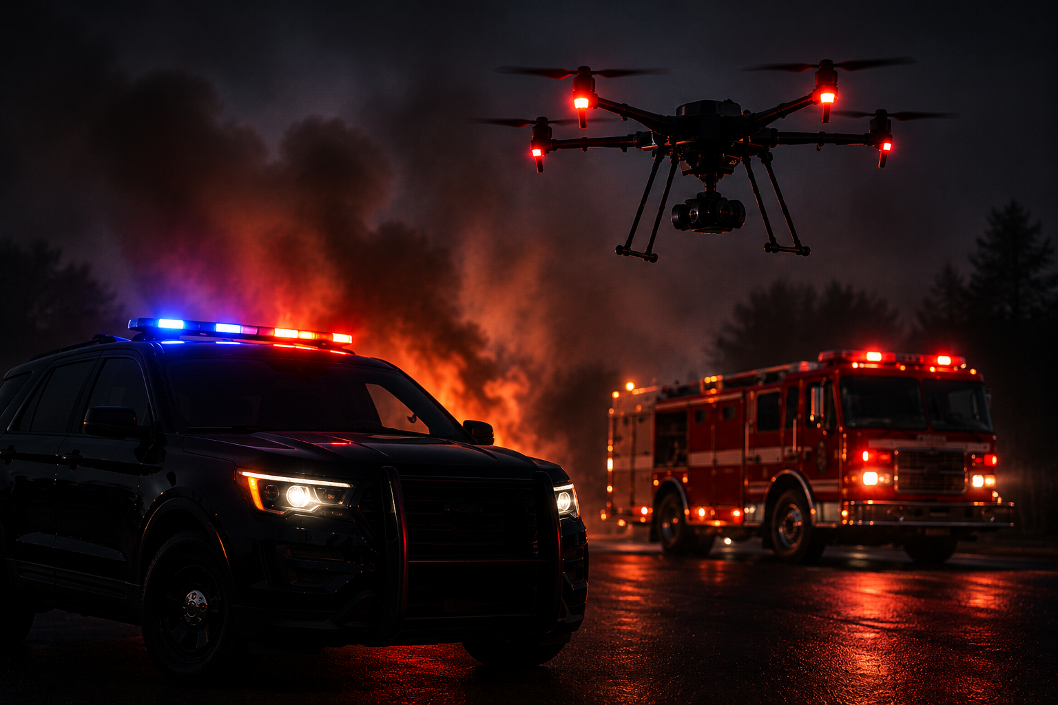 Public safety drone supporting police and fire emergency response operations