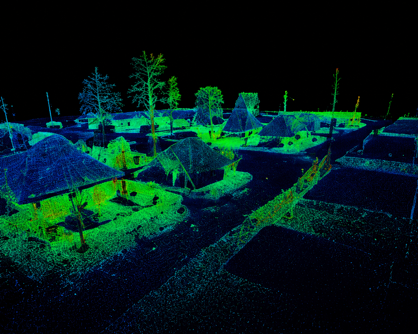 LiDAR point cloud mapping visualization used for aerial surveying and infrastructure analysis