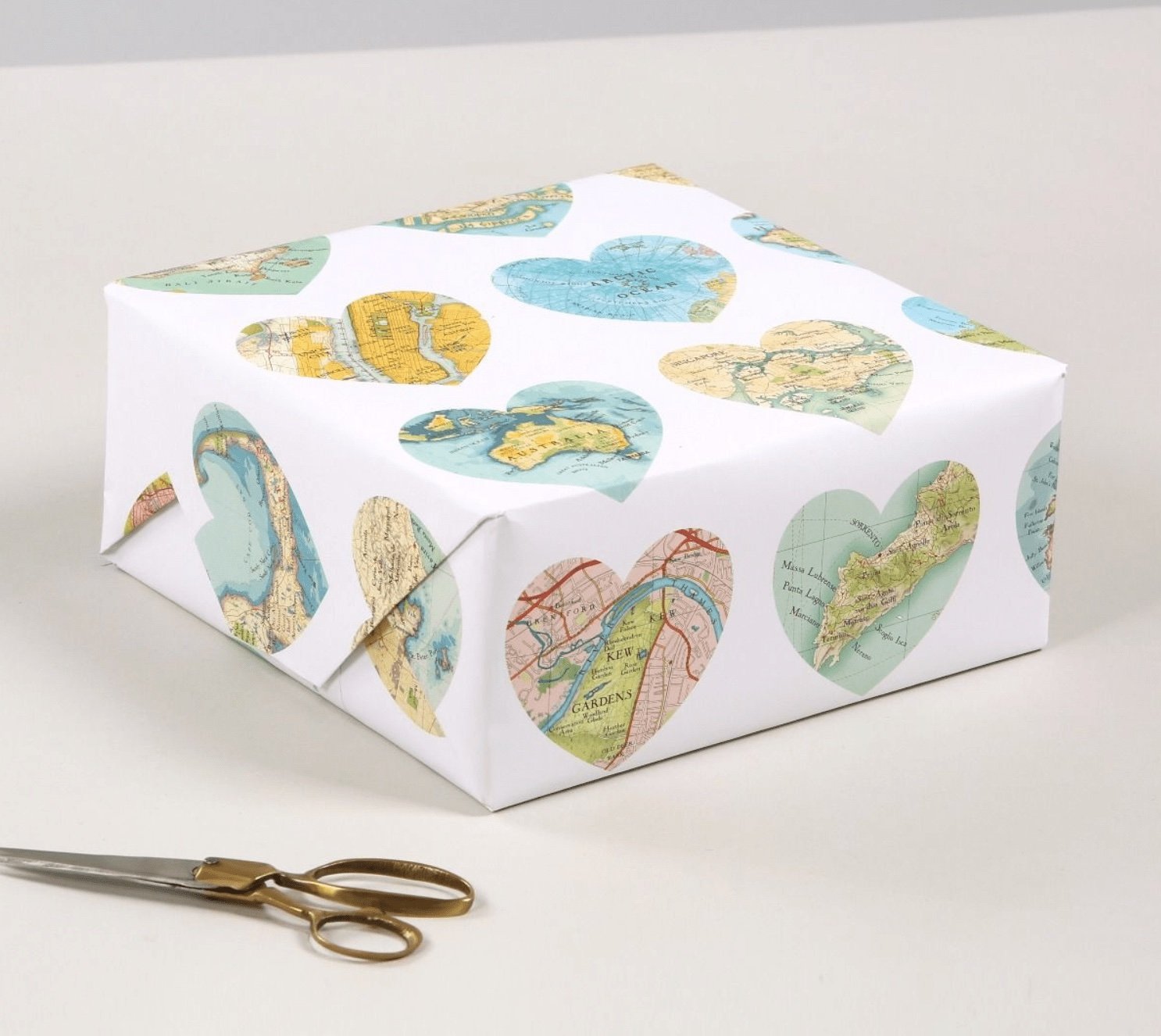 Map hearts luxury wrapping paper