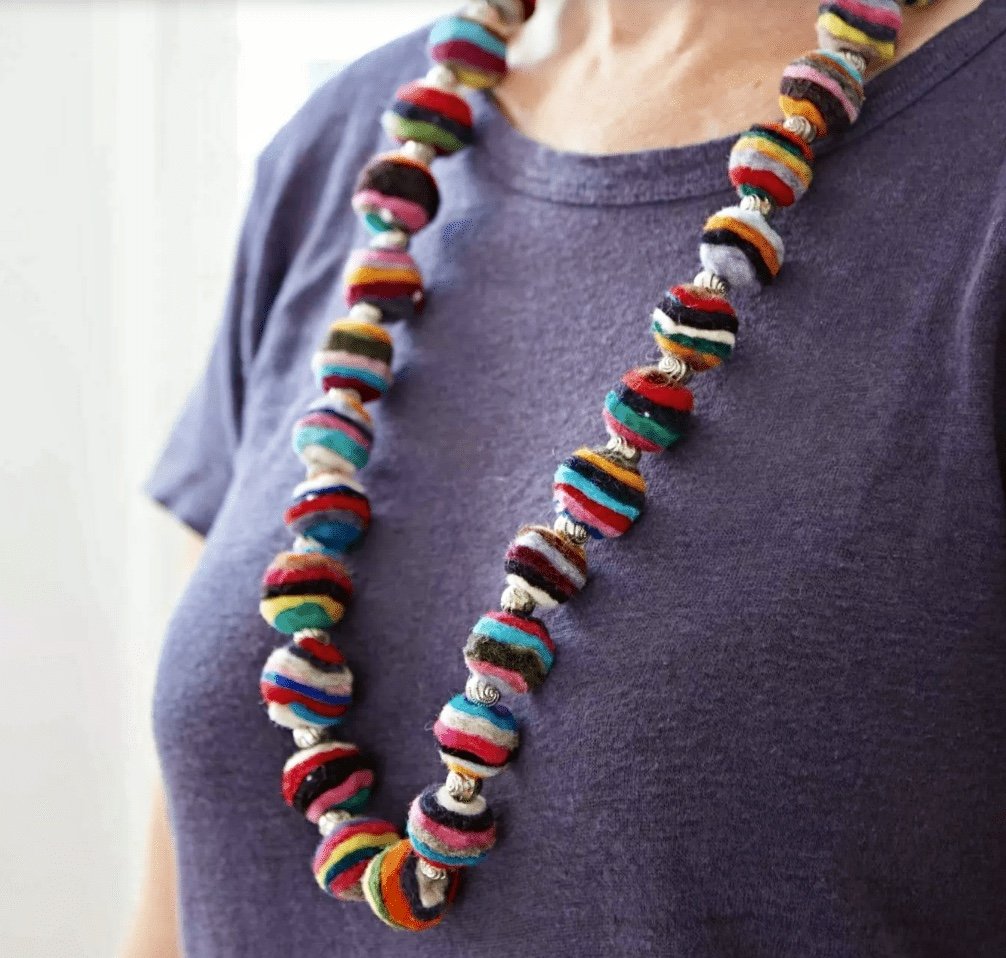 Felt multicoloured swirly ball necklace - fair trade