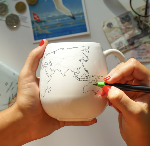 World map colour in ceramic mug from Trouvaille