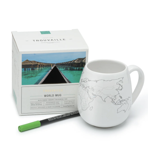 World map colour in travel ceramic mug gift