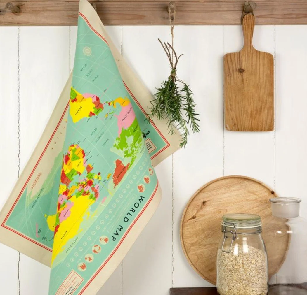 World map kitchen tea towel