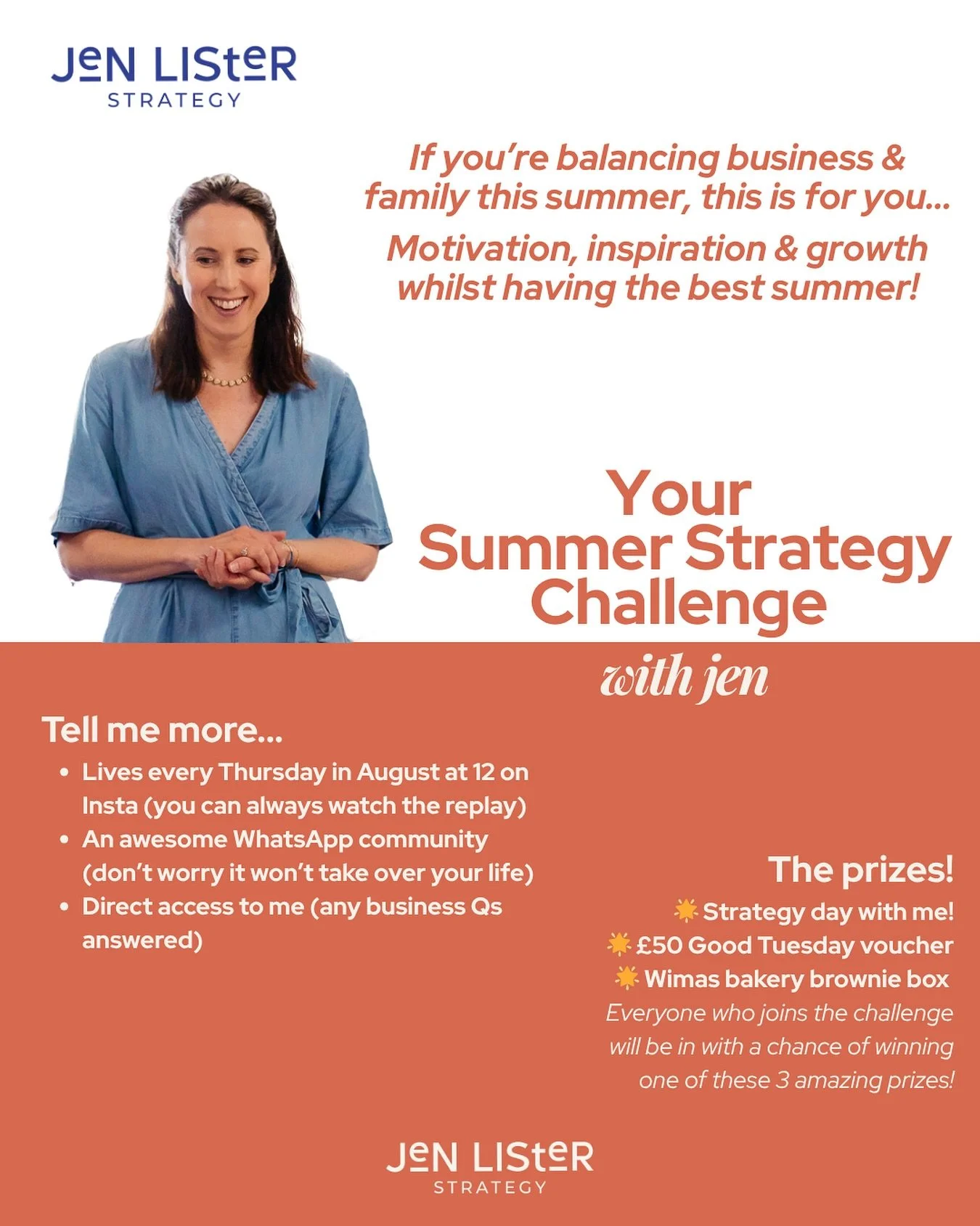 Are you balancing business and family life over the summer? ☀️🏖️🤯

I&rsquo;ve launched my Summer Strategy Challenge just for you &amp; it starts this week!🧡

Totally free, prizes up for grabs &amp; motivation, inspiration &amp; growth for your bus