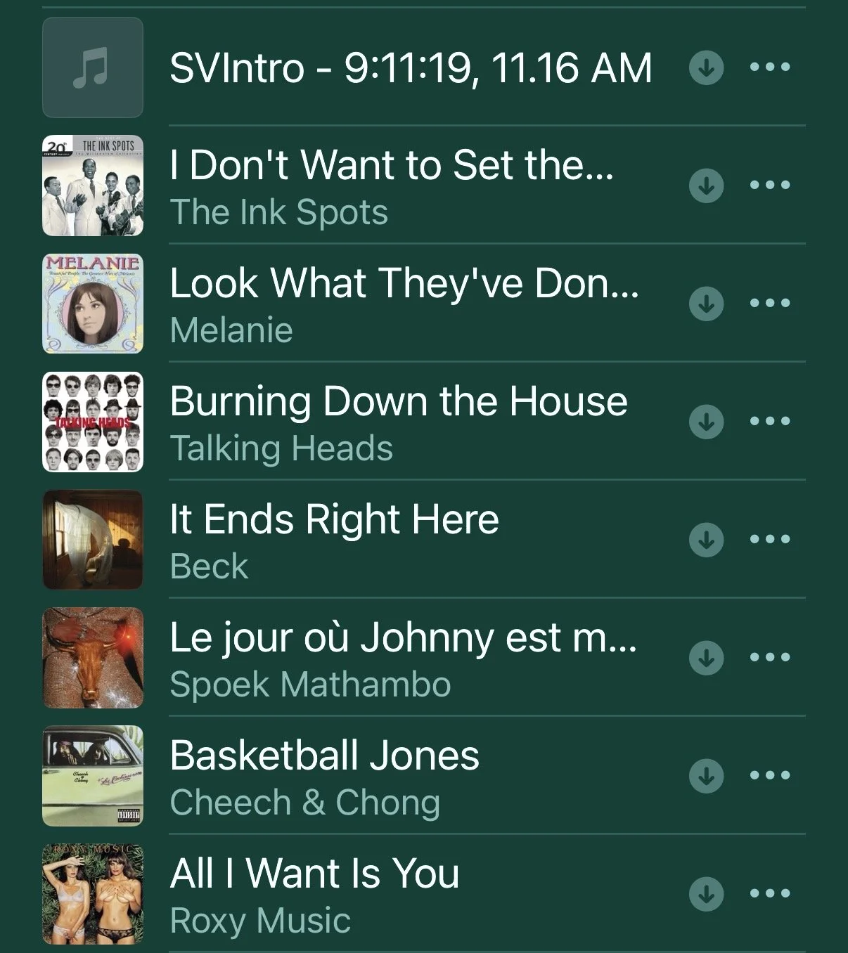List of Songs