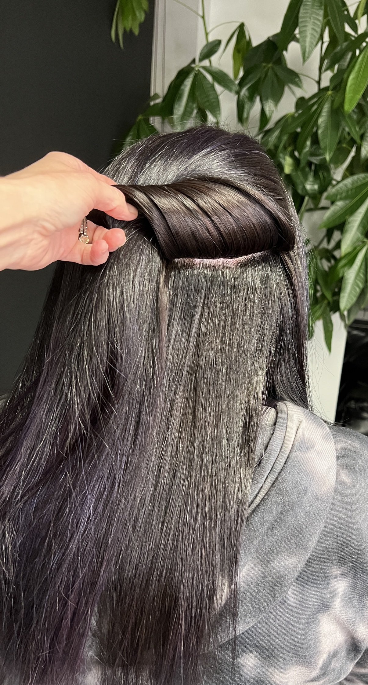 Hand-tied weft row close-up — Mac Hair Design
