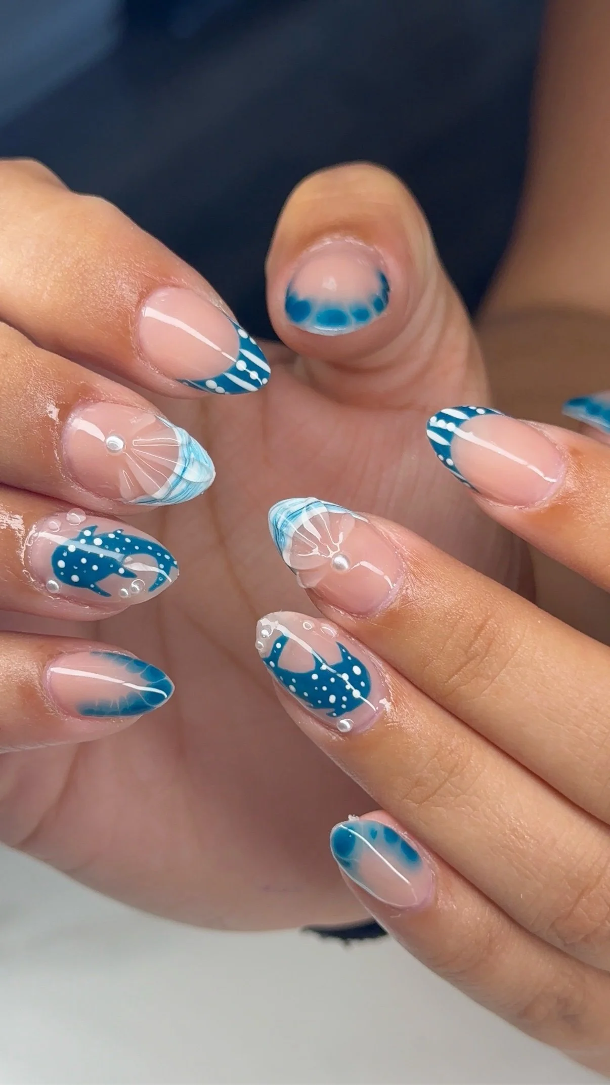 Blue glitter French nail art — Mac Hair Design