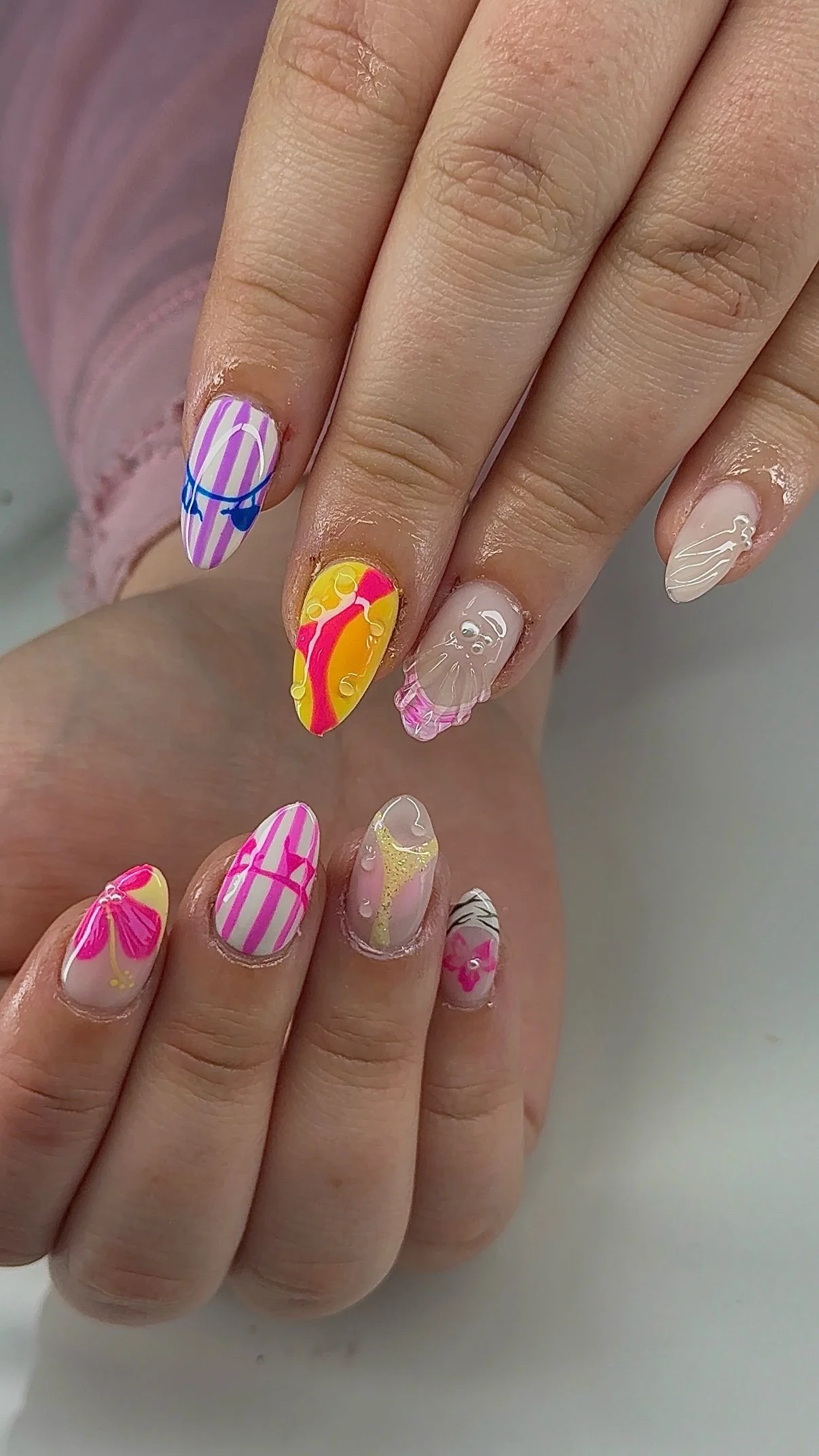Pink and yellow flame nail art — Mac Hair Design