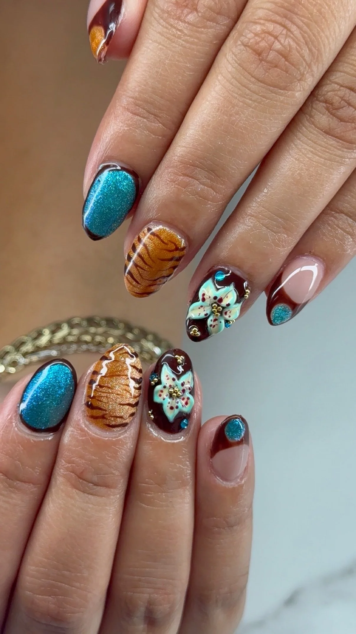 Teal and tortoiseshell nail art — Mac Hair Design
