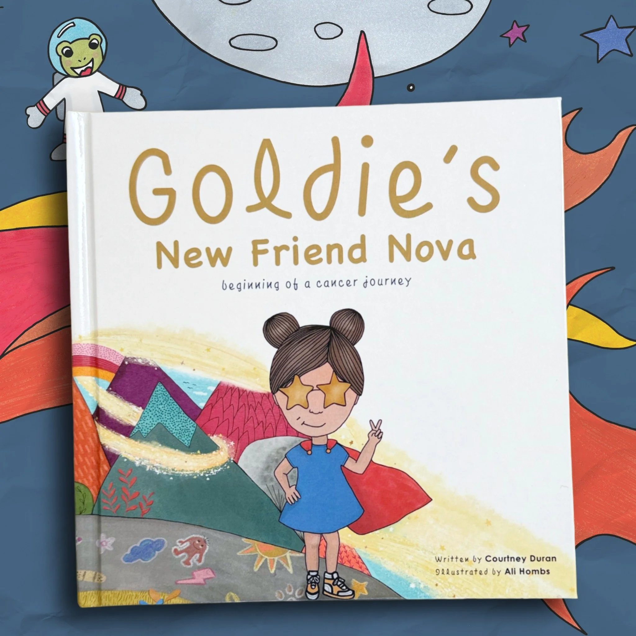 Goldie's New Friend Nova Book Cover Store Image over interior spread background