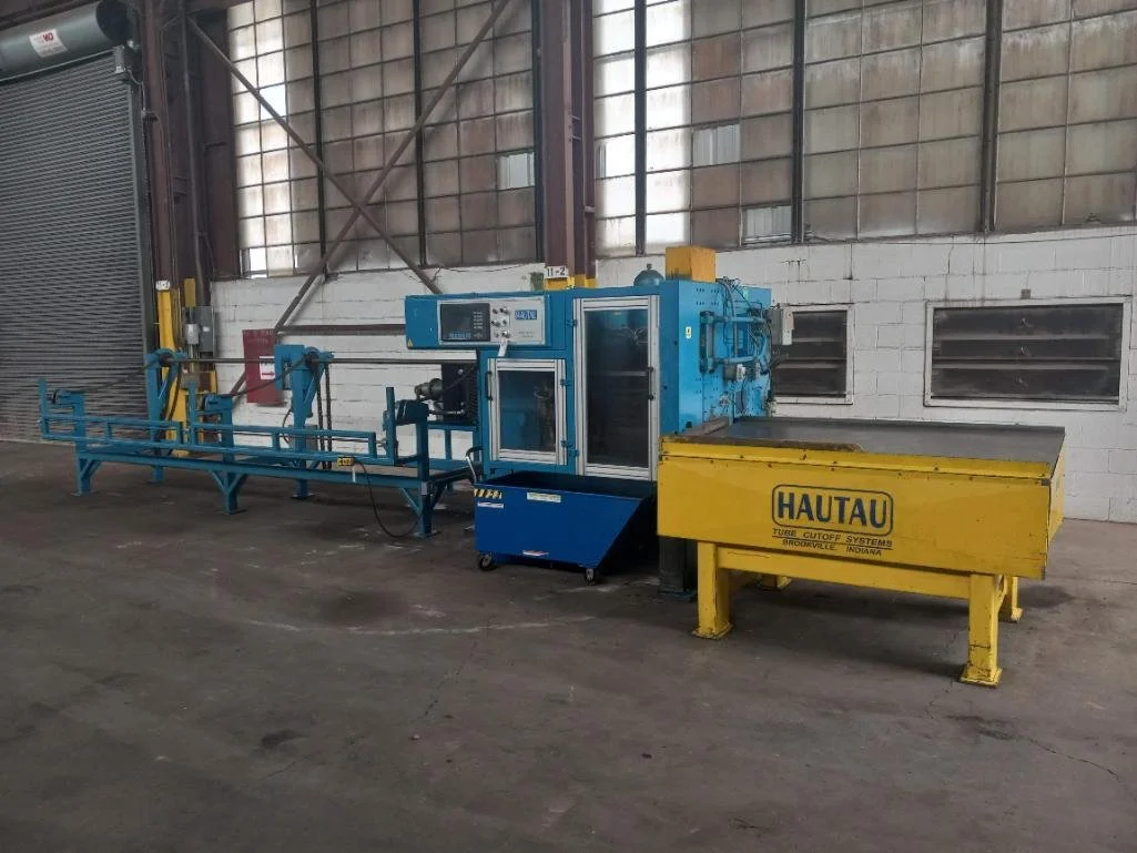 Hautau tube cutoff machine. 3in round or 2in x 2in capacity.