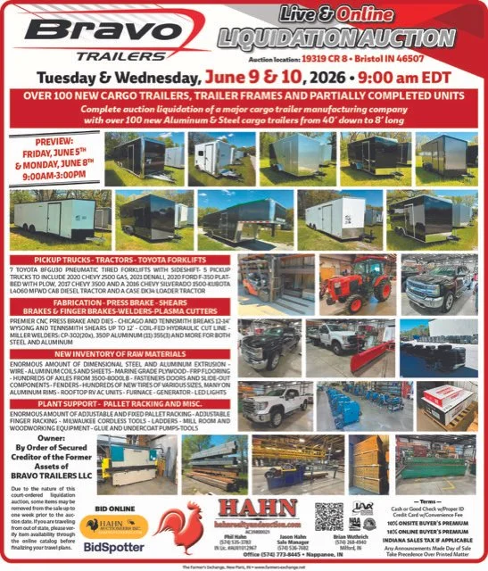 6/9 & 6/10/26 - in conjunction with Hahn Auctioneers - Bravo Trailers ...