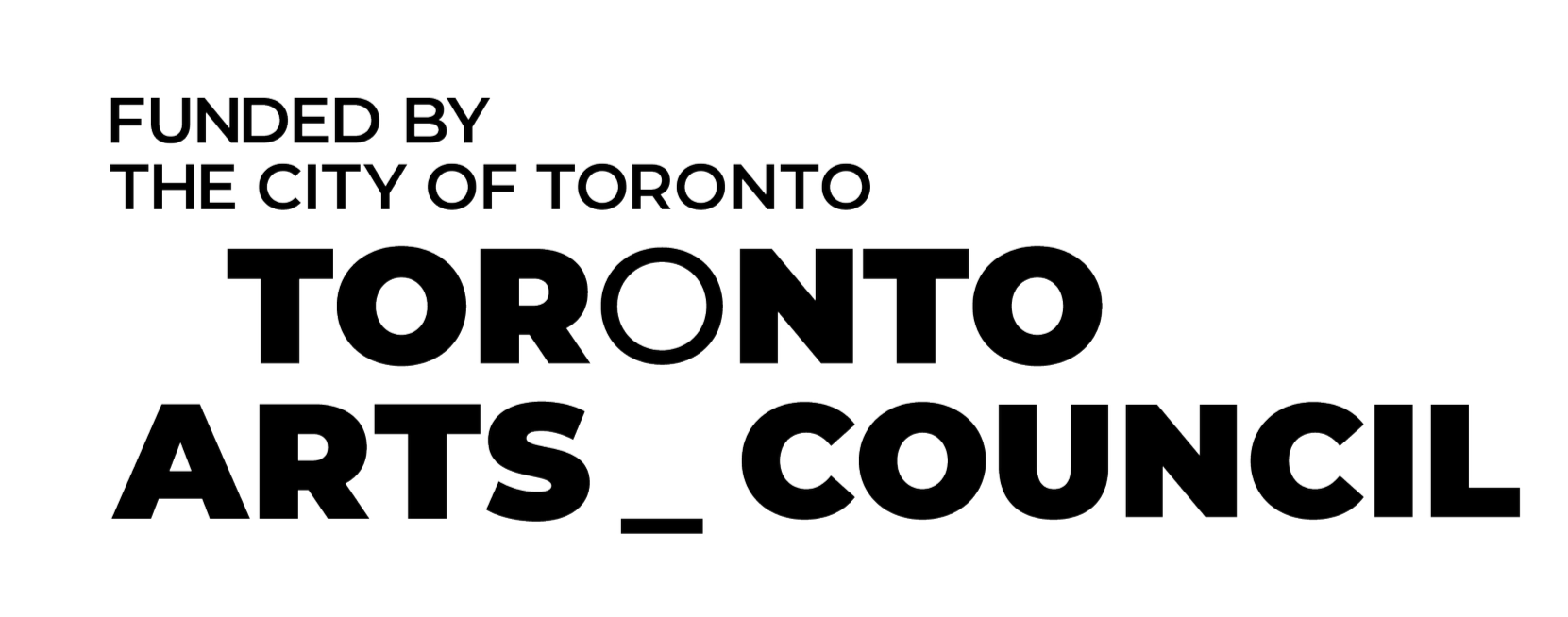 Black and white logo with text reading 'Funded by the City of Toronto Toronto Arts Council'.