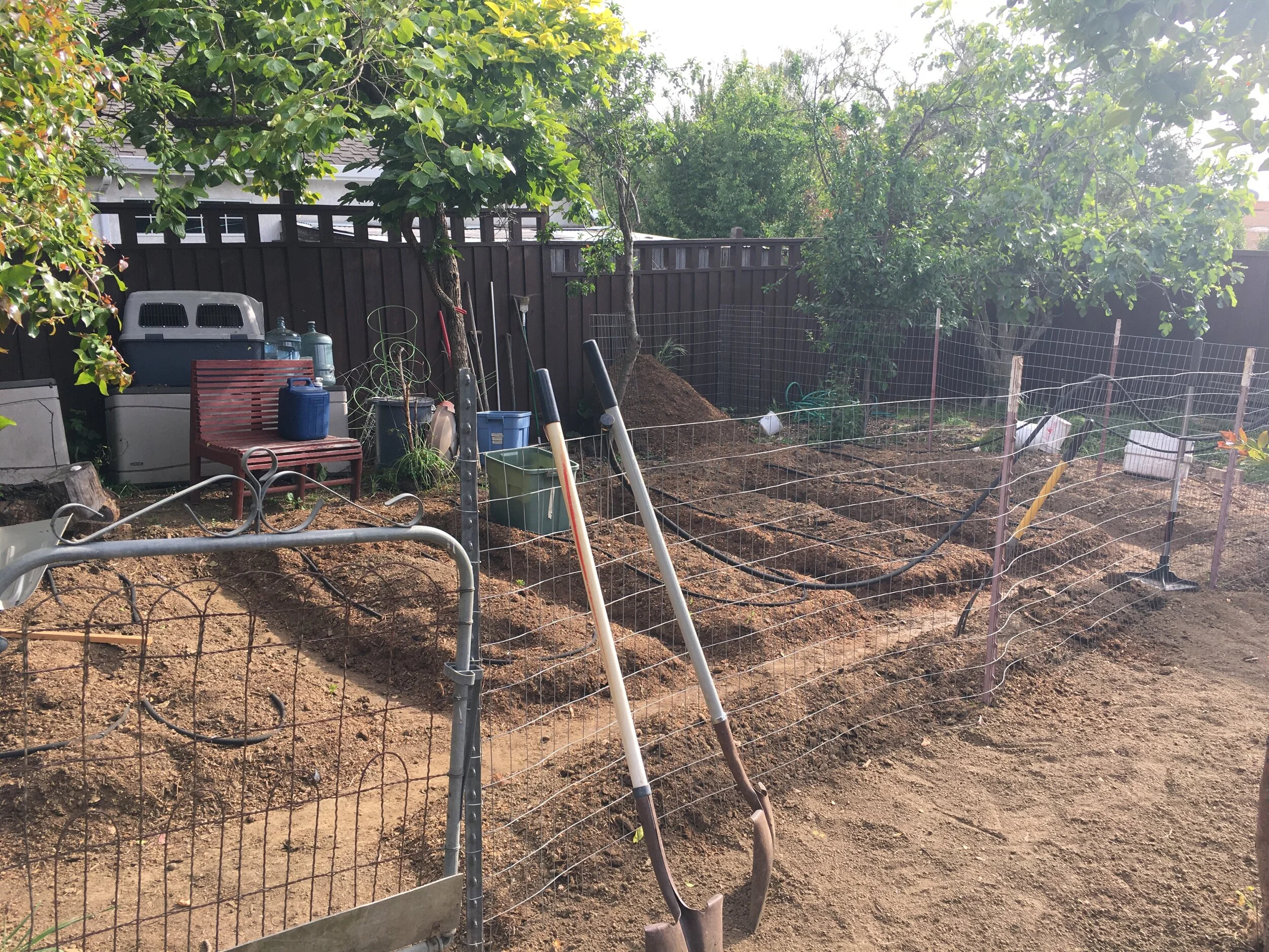 The yard has a random swing gate so we fenced along that.