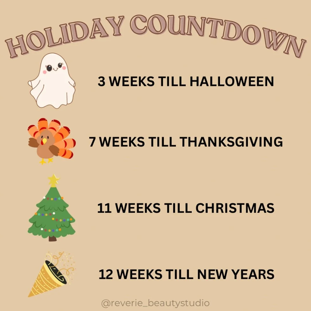𝐻𝒪𝐿𝐼𝒟𝒜𝒴 𝒞𝒪𝒰𝒩𝒯𝒟𝒪𝒲𝒩 ⏳ 

The holidays are approaching - have you made your appointments?

We are booking out through the end of the year!

Rebook at your appointments 💆🏼&zwj;♀️
Book online through our website 🖥️ 
Call 610-849-2000 (le
