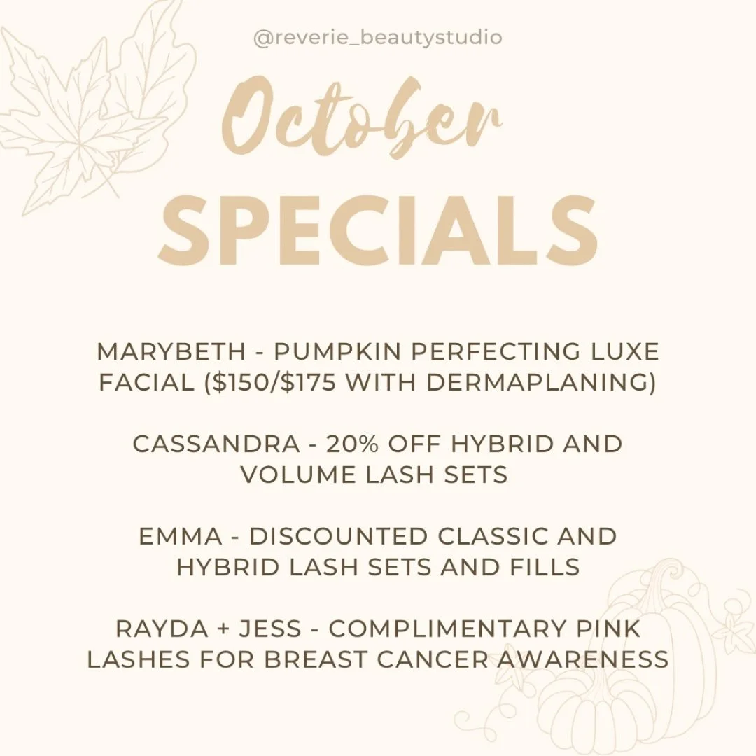 𝐎𝐂𝐓𝐎𝐁𝐄𝐑 𝐒𝐏𝐄𝐂𝐈𝐀𝐋𝐒!

🍁

As the crisp autumn breeze sets in, treat yourself to some much-needed pampering with our exclusive October specials! This month, we&rsquo;ve curated the perfect blend of luxurious services to help you look and f